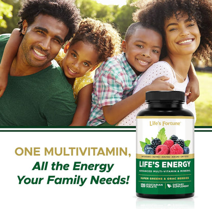 Life's Energy Advanced Daily Multivitamin for Men & Women, Energy & Immune Support Supplement with Super Greens - Antioxidants & Enzymes - Iron Free, Vegetarian, 120 Tablets by Life's Fortune