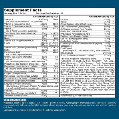 Dr. Tobias Adult Multivitamin for Women & Men 90 Count | Daily Energy & Immune Support | Vitamin Supplement with 42 Fruits & Vegetables + Probiotic + Enzymes | Vegan | 30 Servings