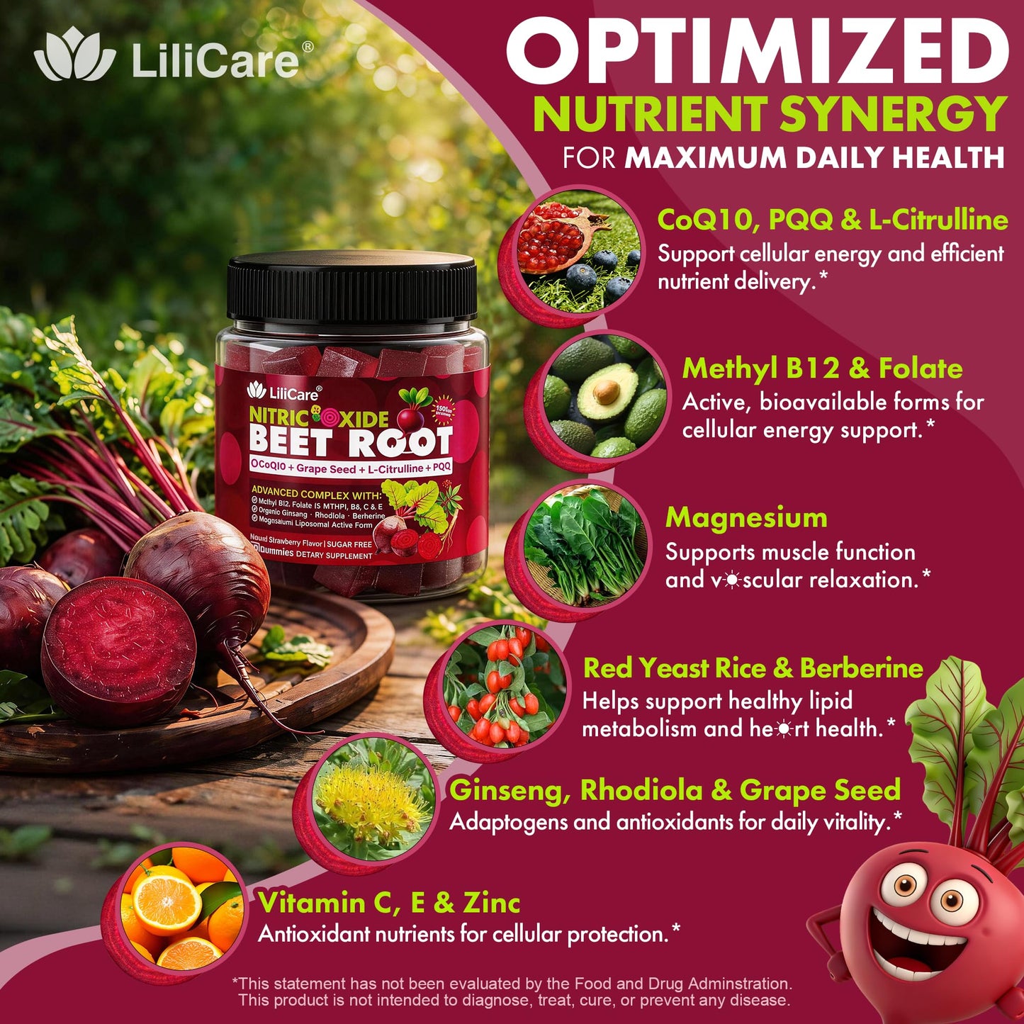 Beet Root Gummies, 17-IN-1 Liposomal Beetroot Superfood with CoQ10, Grape Seed, L-Citrulline, PQQ, Methyl B12, B6, Magnesium, Ginseng, Nitric Oxide Supplements for Circulation, Energy & Immune, 2Pack