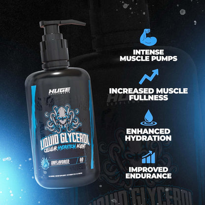Huge Supplements Liquid Glycerol Supplement, Enhances Muscle Pumps, Increases Muscle Fullness, Boosts Endurance, Cellular Hydration Agent, Clean & Convenient Pump Top, Unflavored (60 Servings)