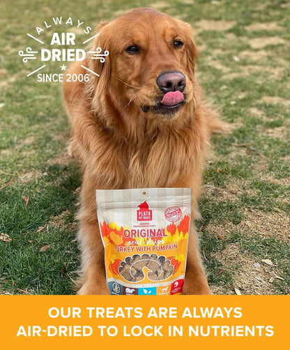 Plato Pet Treats Real Strips - Air-Dried Meat Bars for Dogs - Delicious, Limited Ingredient Dog Treats - Grain Free - Original Real Strips Turkey & Pumpkin 18oz - 2 Pack