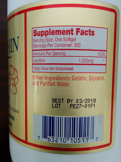 Lecithin (1000 Mg, 300 Softgels)