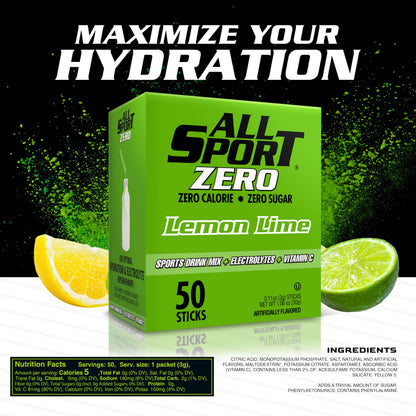 All Sport Zero Powder Sticks, Sugar Free, Strawberry Banana, 50 Count
