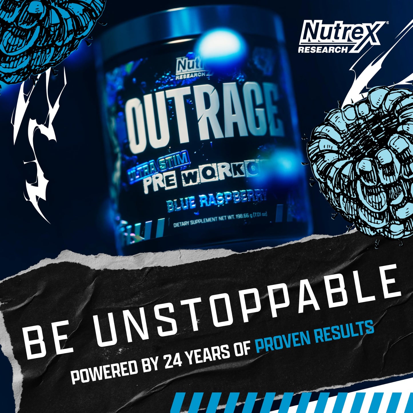 Outrage Ultra HIGH STIM Pre-Workout Powder for Men | 400mg Caffeine, L-Citrulline, Beta-Alanine, Creatine | Extreme Energy, Focus, Strength & Endurance (30 Servings, Strawberry Watermelon)