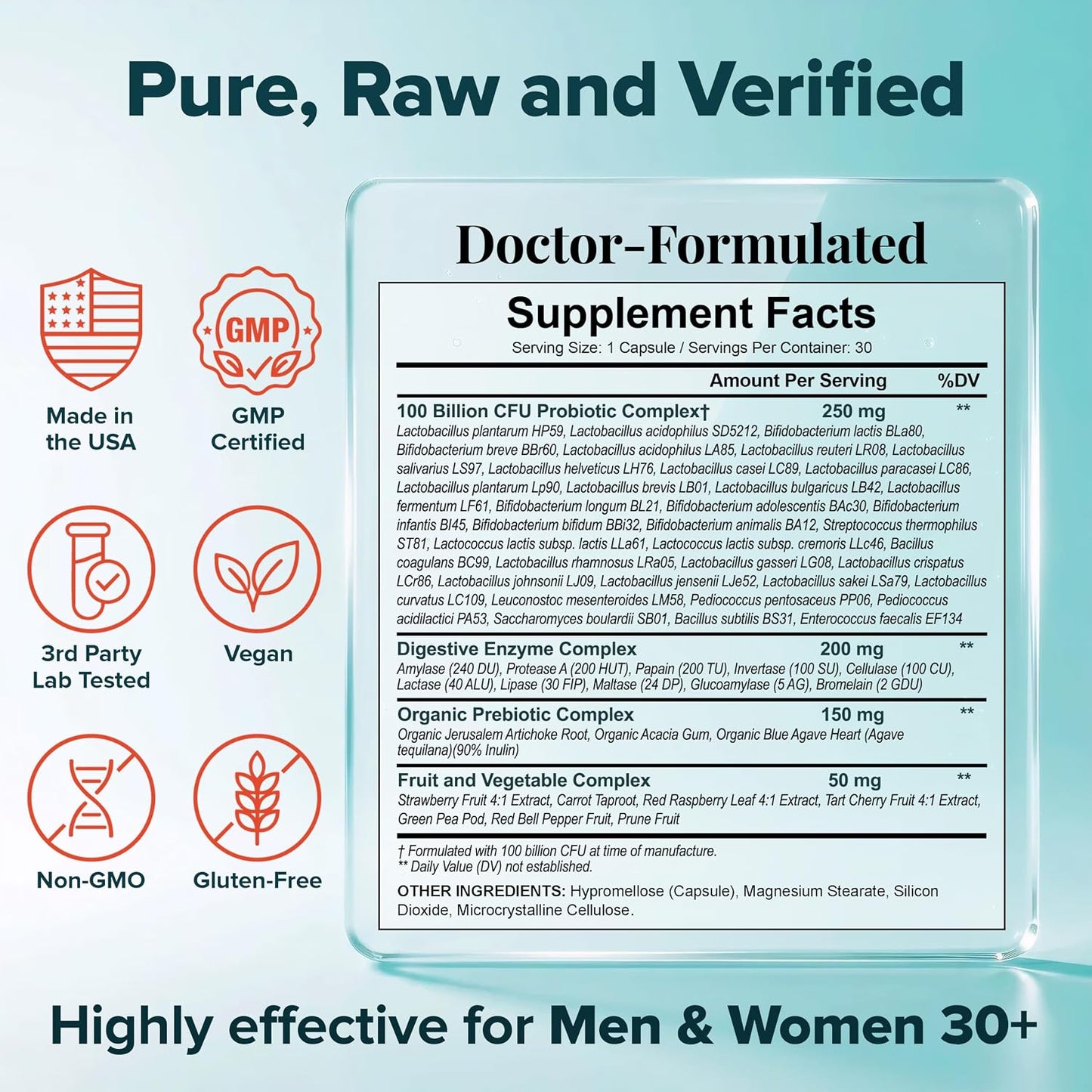 Wholesome Wellness Organic Raw Probiotics 100 Billion CFU, Dr Formulated for Women and Men, Complete Adult Supplement with Prebiotics and Digestive Enzymes; 30 Capsules, Shelf Stable