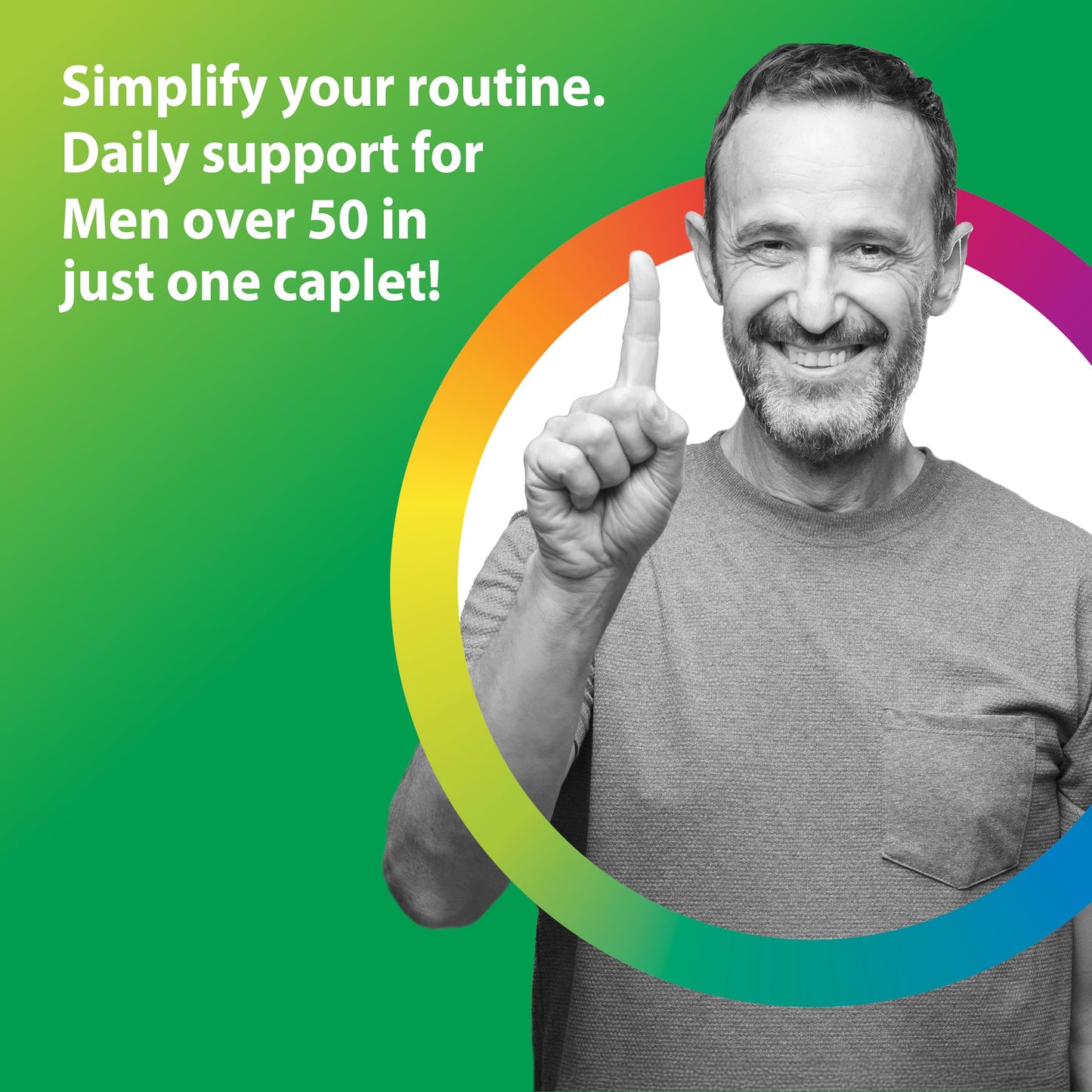 Rainbow Light Mens Multivitamin One + for 50 Plus | 150 Caplets | Supports Muscle Health | with Vitamins C, D, and Zinc | Real Food Nutrients, Digestive Enzymes & Probiotics