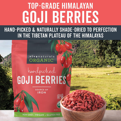 Viva Naturals Organic Dried Goji Berries, 1 lb (454 g) – Non-GMO, Vegan Wolfberries, Perfect for Goji Berry Tea, Smoothies, Baking & Snacking