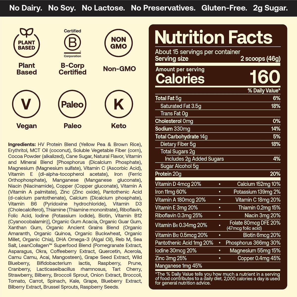 Happy Viking Cookies and Cream Plant Protein Powder, Created by Venus Williams, 20G