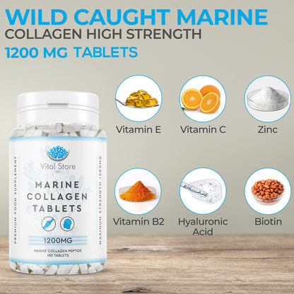 Marine Collagen Peptide Tablets 1200MG - 6 Month Supply - 180 High Strength Collagen Tablets