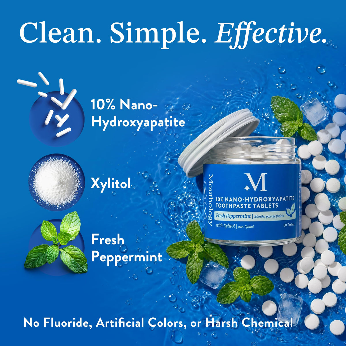 Mouthology 10% Nano Hydroxyapatite Toothpaste Fluoride Free, Whitening*, Rod Shaped nHA, Xylitol Toothpaste for Adults, Enamel Care*, Sensitive Teeth*, SLS Free, Mint 4oz (USA Made) Package May Vary