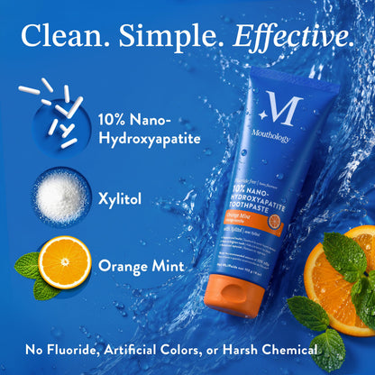 Mouthology 10% Nano Hydroxyapatite Toothpaste Fluoride Free, Whitening*, Rod Shaped nHA, Xylitol Toothpaste for Adults, Enamel Care*, Sensitive Teeth*, SLS Free, Mint 4oz (USA Made) Package May Vary