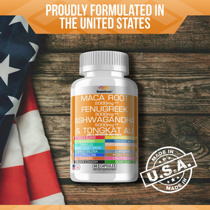 Stamiron Maca Root 2000mg Fenugreek 3000mg Ashwagandha 5000mg Supplement