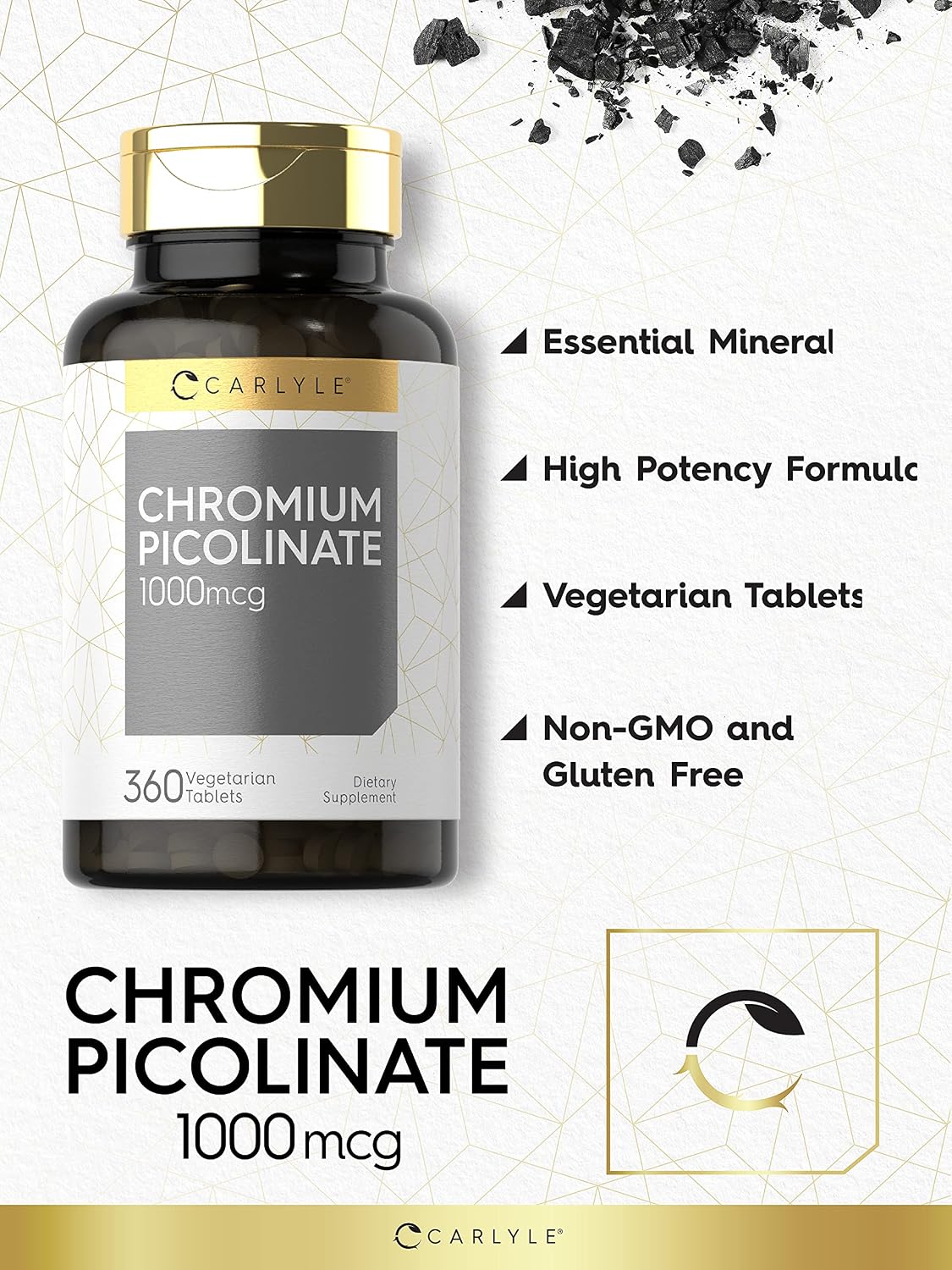 Carlyle Chromium Picolinate Supplement | 1000mcg | 360 Tablets | Vegetarian, Non-GMO, Gluten Free Formula