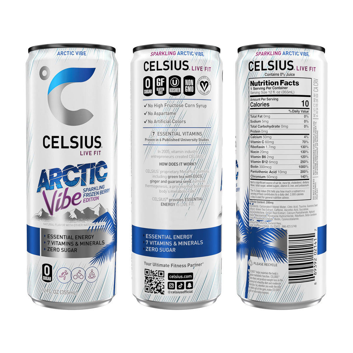 CELSIUS RETRO VIBE Sparkling Sherbet Slush, Sugar Free Energy Drink, 12 Fl Oz (Pack of 12)