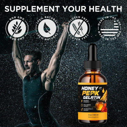 Honey Peak Gelatin Drops for Men, Natural Supplement 1-Pack, 30 Servings
