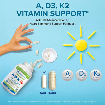 Power By Naturals ADK 10 Vitamin Supplement – Vitamins A, D3 & K2 MK-7 for Bone, Heart & Immune Health – Gluten-Free, Soy-Free – 90 Capsules (3-Month Supply)