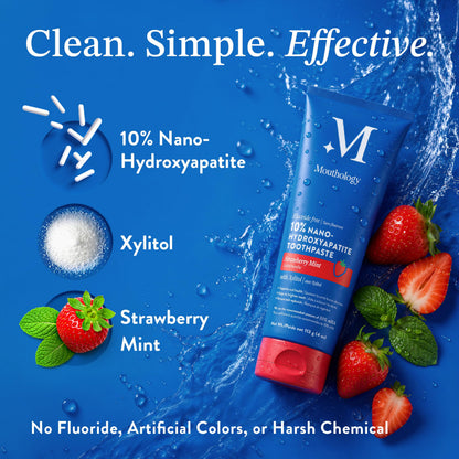 Mouthology 10% Nano Hydroxyapatite Toothpaste Fluoride Free, Whitening*, Rod Shaped nHA, Xylitol Toothpaste for Adults, Enamel Care*, Sensitive Teeth*, SLS Free, Mint 4oz (USA Made) Package May Vary