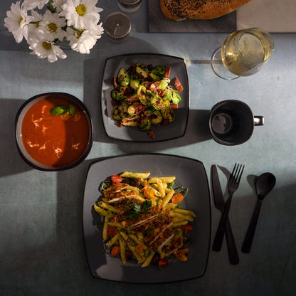 Gibson Soho Lounge Square Reactive Glaze Stoneware Dinnerware Set, Service for 4