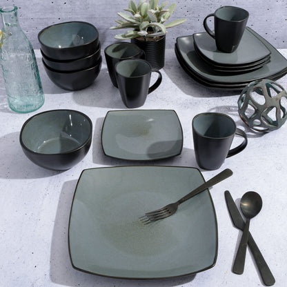 Gibson Soho Lounge Square Reactive Glaze Stoneware Dinnerware Set, Service for 4