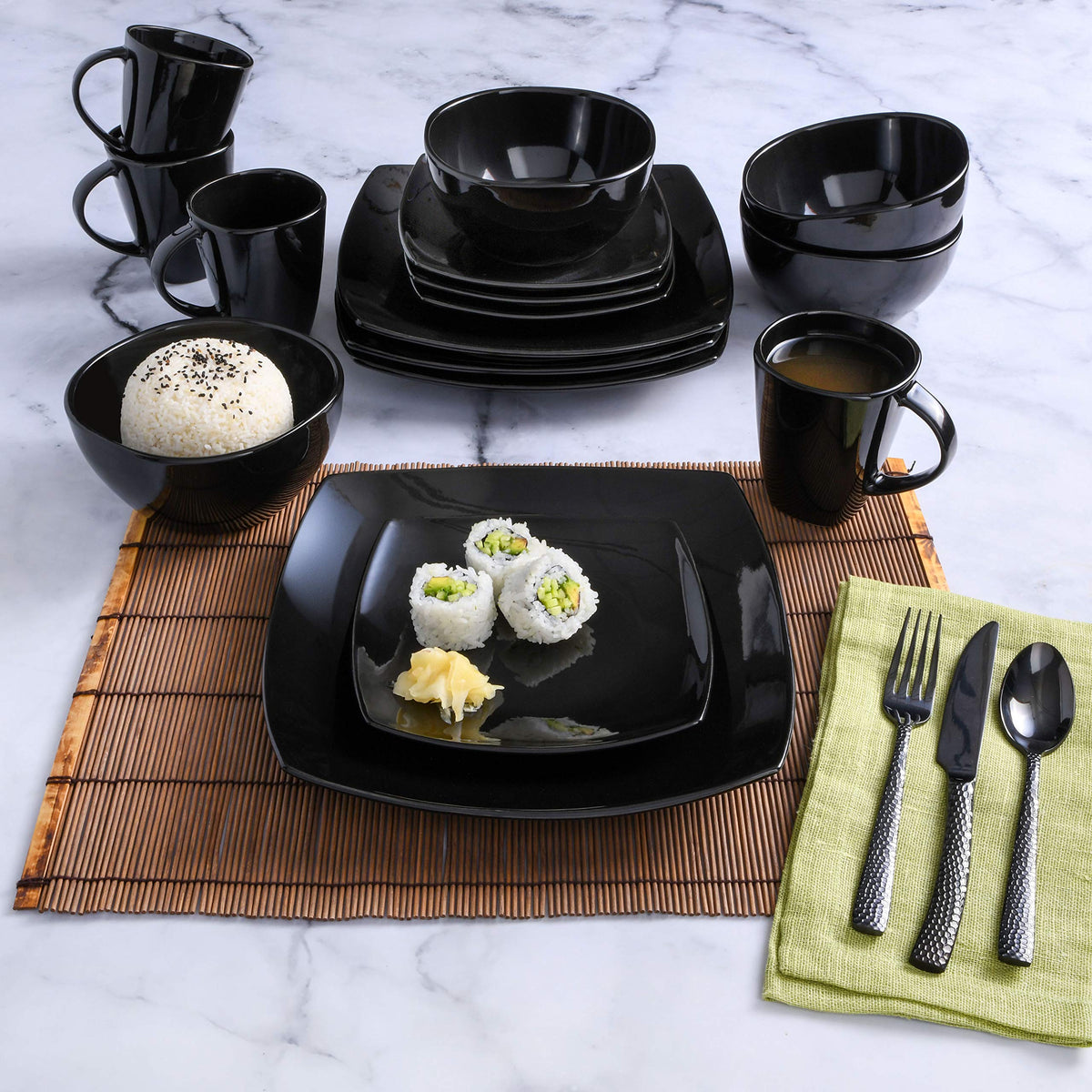 Gibson Soho Lounge Square Reactive Glaze Stoneware Dinnerware Set, Service for 4