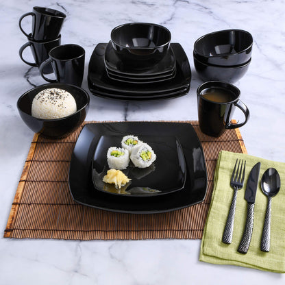 Gibson Soho Lounge Square Reactive Glaze Stoneware Dinnerware Set, Service for 4