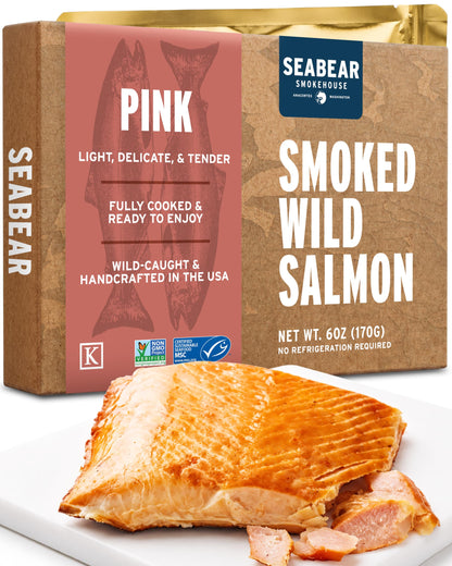 SeaBear Smoked Salmon Trio 18oz (3 x 6oz) Fillets Gift Box – Wild Alaska Sockeye, Wild Pink & Coho Fillets, Shelf Stable, Ready to Eat, 18 Ounce (3 x 6 Ounce) Filets