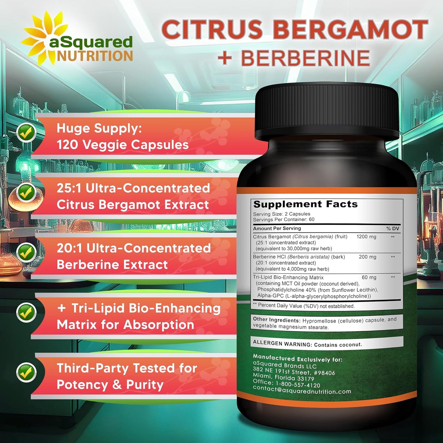 Citrus Bergamot with Berberine Supplement - 1400mg/Serving - 120 Capsules | Max Strength Citrus Bergamot Complex - Supports Cardiovascular Health - Pills Alternative to Gummies & Liquid Drops