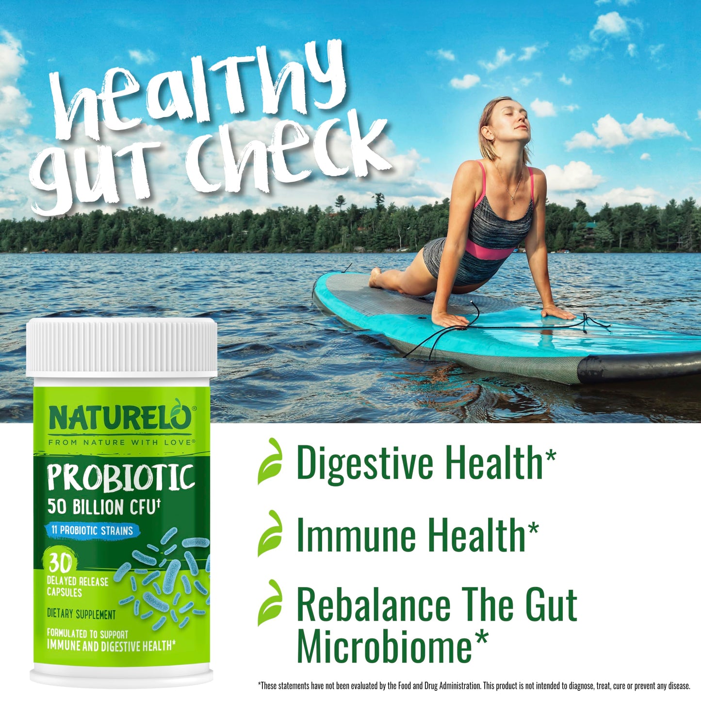 NATURELO Probiotics for Digestive Health, 50 Billion CFU, 60 Vegetarian Capsules, 11 Strains, Daily Use Supplement, Delayed Release, No-Fridge, Boosts Immune System, Probiotics for Women & Men