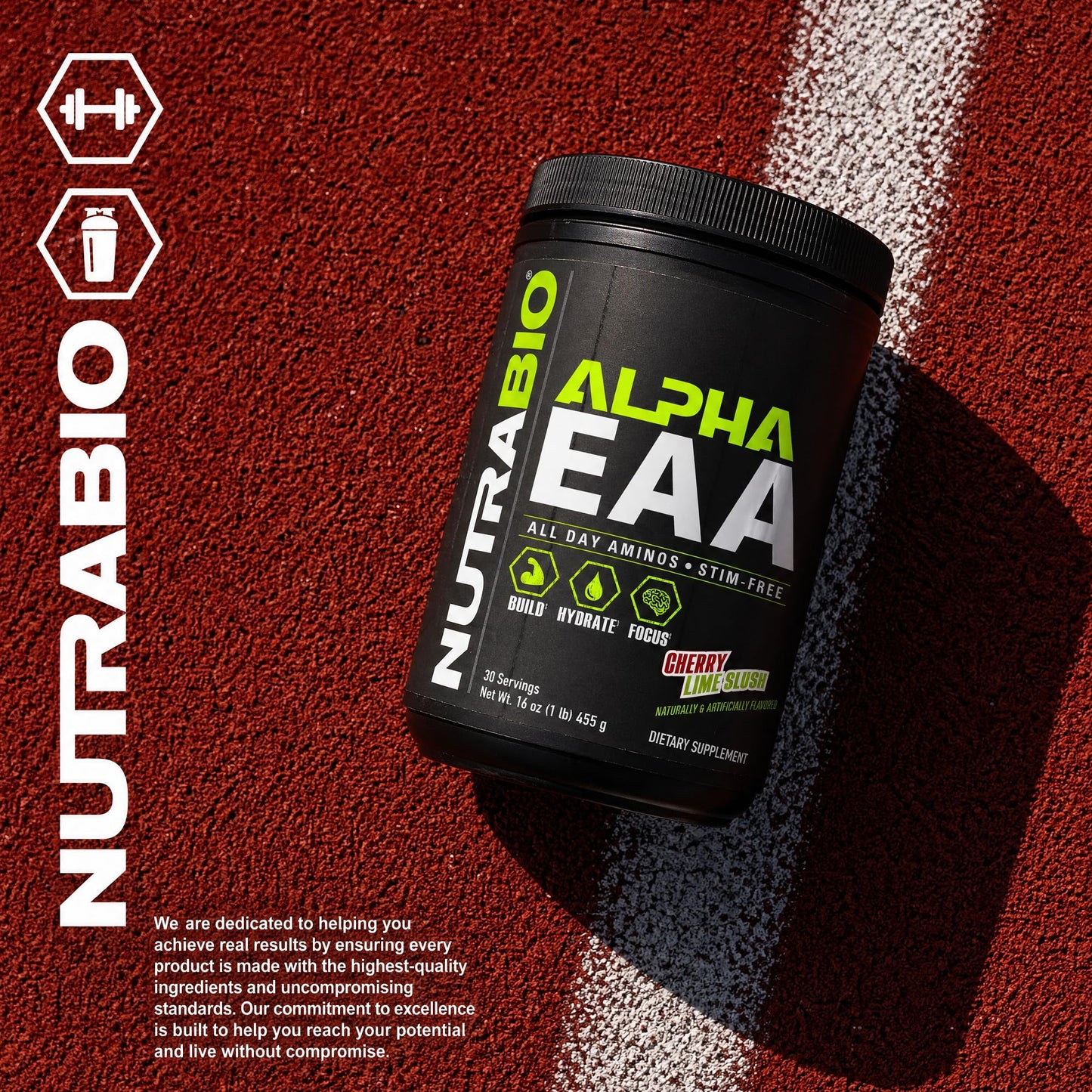 NutraBio Alpha EAA - All-Day Amino Acids for Muscle Growth and Hydration - Essential Amino Acids with Nootropics & Adaptogens- Full Spectrum EAA BCAA Powder - 30 Servings - Strawberry Lemon