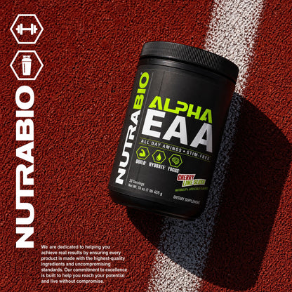 NutraBio Alpha EAA - All-Day Amino Acids for Muscle Growth and Hydration - Essential Amino Acids with Nootropics & Adaptogens- Full Spectrum EAA BCAA Powder - 30 Servings - Strawberry Lemon
