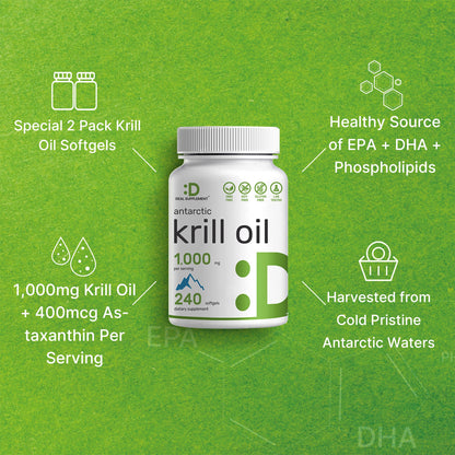 DEAL SUPPLEMENT Antarctic Krill Oil, 1,000mg Per Serving, 240 Softgels – Mercury Free, No Fishy Taste – Rich in Omega-3s, EPA, DHA, Astaxanthin, & Phospholipids – Non-GMO, No Gluten