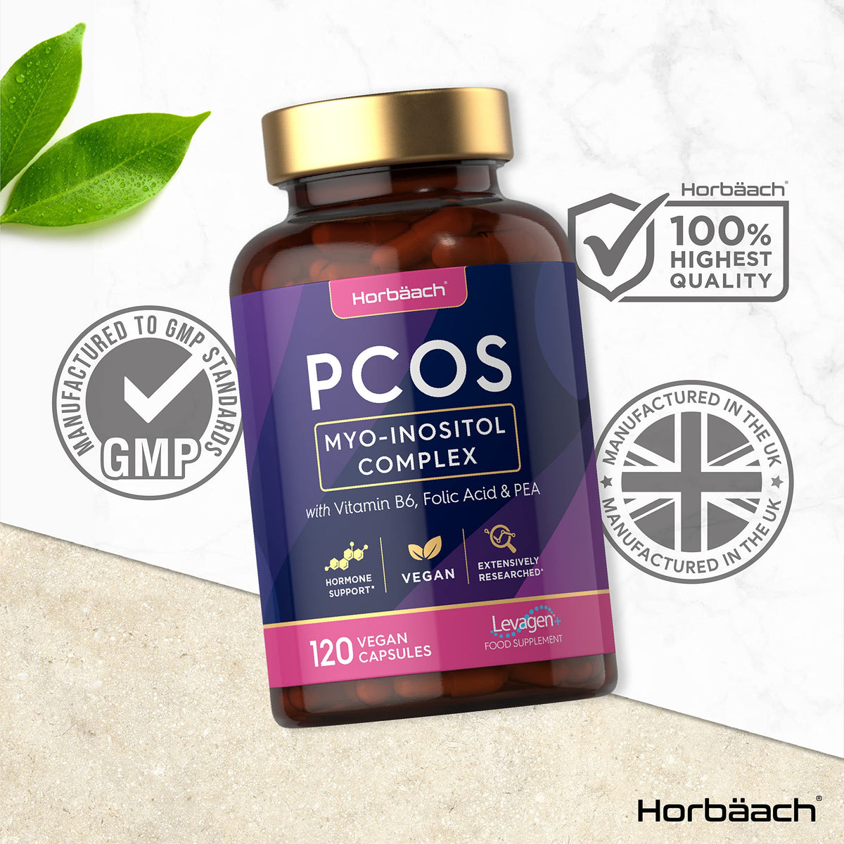 Inositol Supplement for PCOS | 120 Vegan Capsules | Myo-Inositol Complex with Folic Acid