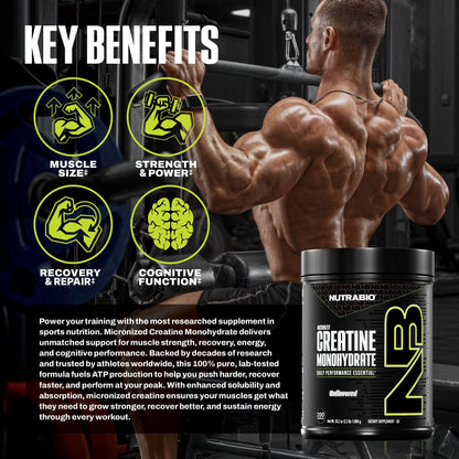 NutraBio Pure Micronized Creatine Monohydrate Powder Supplement, Unflavored, (300 g) - Supports Bulk Muscle Energy, Recovery, and Strength - HPLC Tested Creatine Powder Supplement for Men and Women