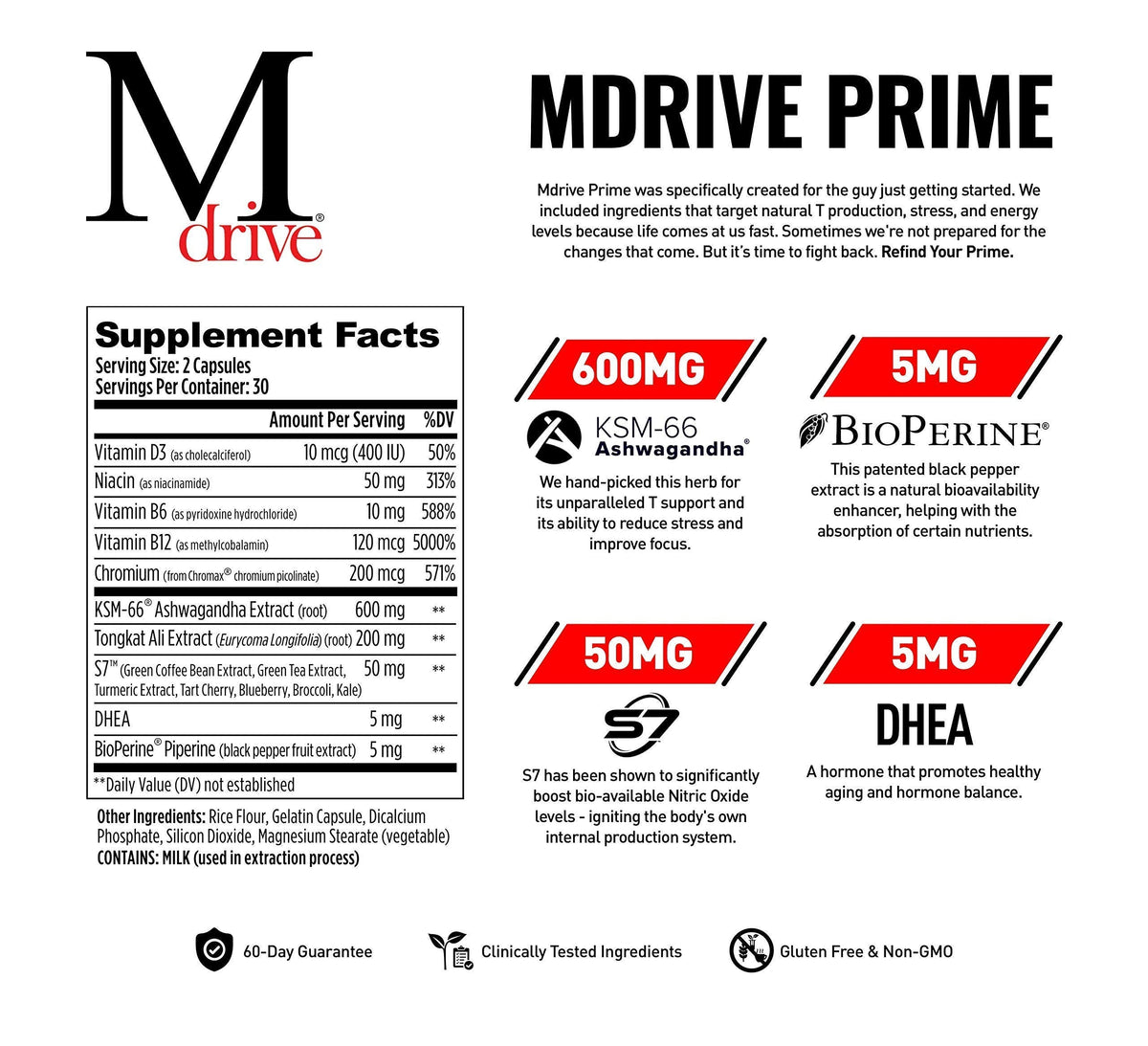 Mdrive Prime Start Supports Energy, Strength, Lean Muscle, Digestion, Immune Health, Nitric Oxide and Recovery
