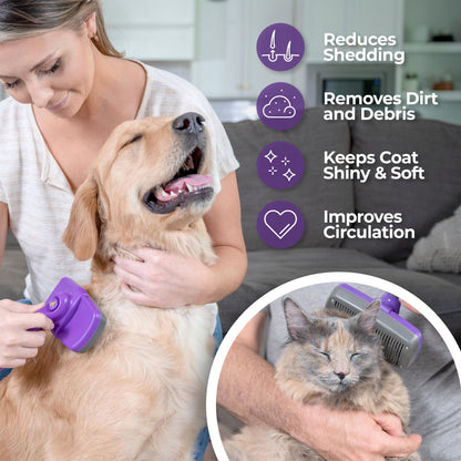 Hertko Dog & Cat Brush, Dog Brush for Shedding, Cat & Dog Grooming, Self Cleaning