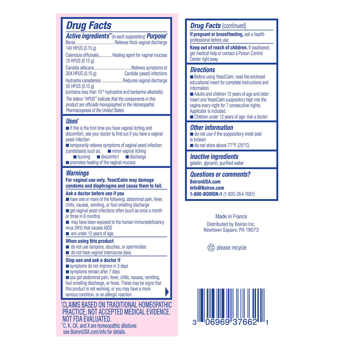 oiron YeastCalm Homeopathic Suppositories for Yeast Infections, Burning, Discharge