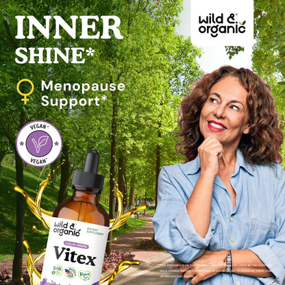 Wild & Organic Vitex Tincture - Mood & Perimenopause Support - Vitex Chasteberry Supplement for Women - Liquid Chaste Tree Berry Extract - Vegan, Sugar & Alcohol-Free Herb Drops - 4 fl oz