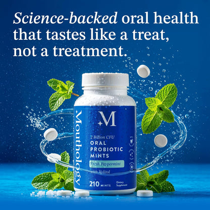 Mouthology Oral Probiotics for Mouth Bad Breath with Xylitol (210 Count Mints), Dental Probiotic, Mouth Probiotics Bad Breath Treatment and Gums