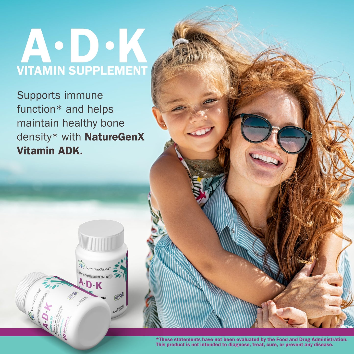 NatureGenX ADK Vitamin Supplement – Vitamins A, D3 & K2 MK-7 for Bone Health & Calcium Absorption – Gluten-Free, Non-GMO, Soy-Free – 60 Capsules (2-Month Supply) | For Bone Health & Calcium Absorption - Immune Support, Gluten-Free, Non-GMO, Soy-Free - 60