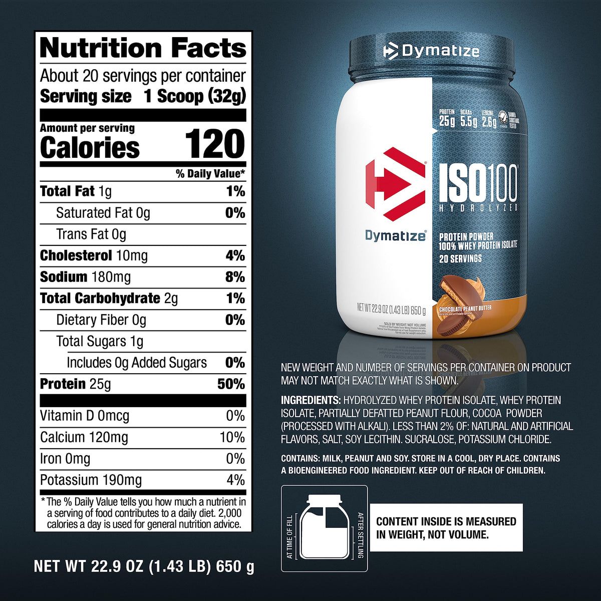 Dymatize ISO100 Whey Protein Powder with 25g of Hydrolyzed 100% Whey Isolate
