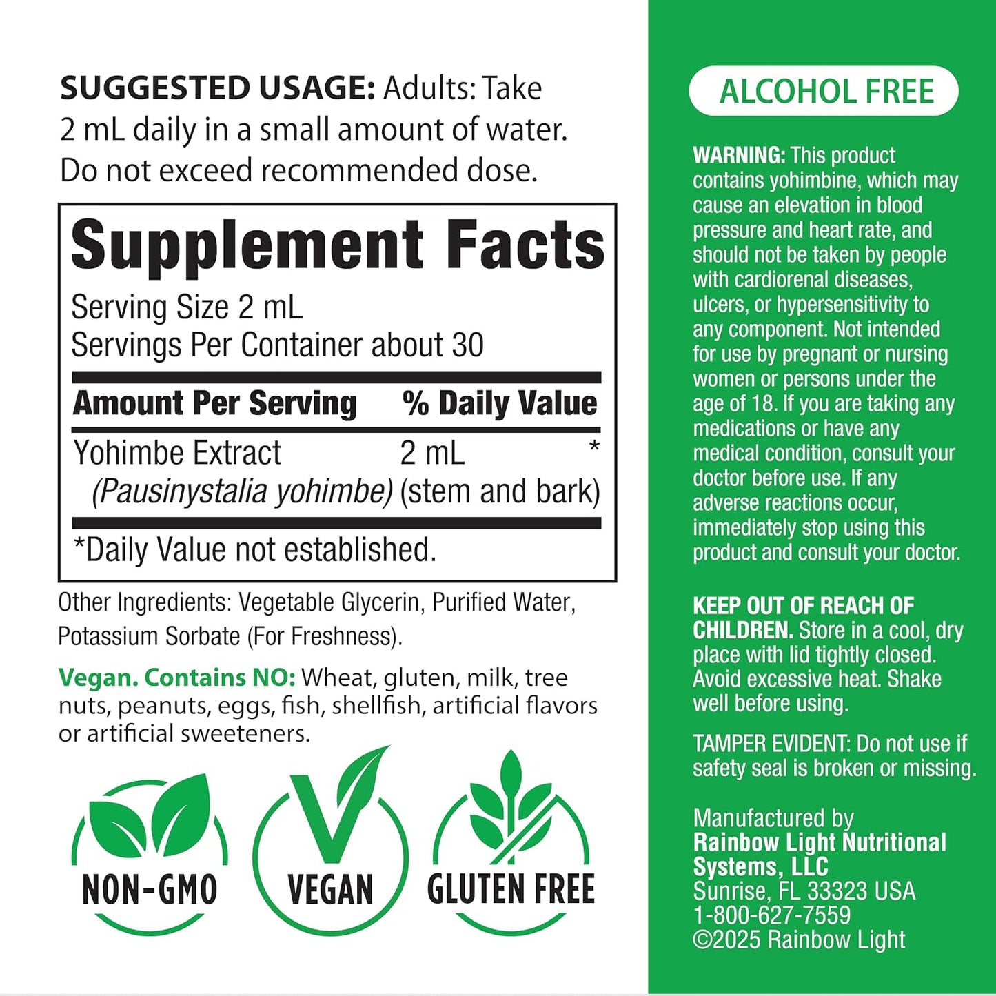 Rainbow Light Yohimbe Extract Supplement for Men and Women | 2 Fl Oz | Fast Acting Formula | from the Stem and Bark | Alcohol Free | Non-GMO and Gluten Free