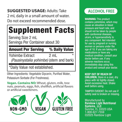 Rainbow Light Yohimbe Extract Supplement for Men and Women | 2 Fl Oz | Fast Acting Formula | from the Stem and Bark | Alcohol Free | Non-GMO and Gluten Free