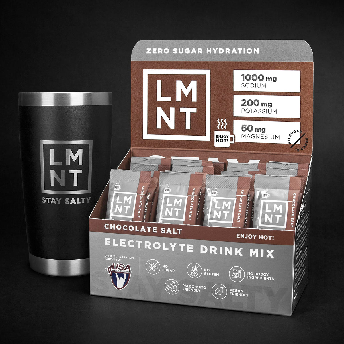 LMNT Zero-Sugar Electrolytes - Hot Chocolate Salt - Hydration Powder Packets