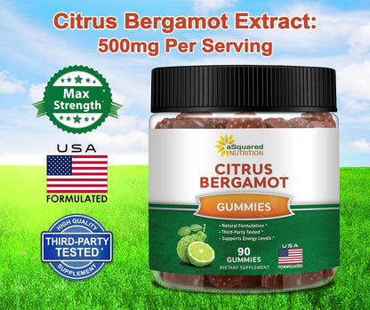 aSquared Nutrition Citrus Bergamot Gummies - Citrus Bergamot Extract Supplement 500mg Per Serving - Pure Gummy Alternative to Capsules & Pills