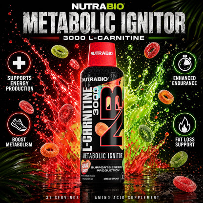 NutraBio – L-Carnitine Liquid Shots – 3000mg, (Green Apple) – 10mg of Vitamin B-5 – Zero Carbs & Sugars – Energy Production – Muscle Recovery