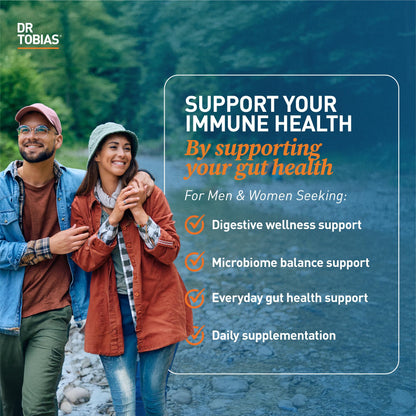 Dr. Tobias Deep Immune Probiotic + Prebiotic 60 Capsules | Gut Health | Dual Action Gut & Immune Support | DE111 Spore Forming Probiotics + PreforPro | Targeted Release | Shelf Stable | 30 Servings