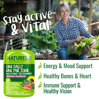 NATURELO One Daily Multivitamin for Women 50+ (Iron Free) - Menopause Support for Women Over 50 - Whole Food Supplement - Non-GMO - No Soy - 60 Capsules - 2 Month Supply