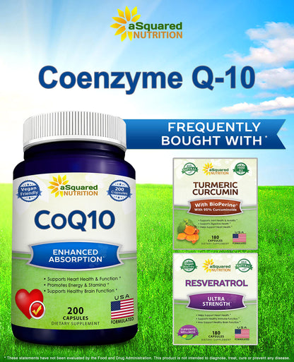 aSquared Nutrition CoQ10 (400mg Max Strength, 200 Capsules) - High Absorption Vegan