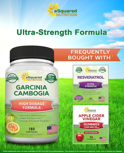 aSquared Nutrition Garcinia Cambogia - 1600mg/Serving - 180 Capsules | Standardized HCA Supplement - Natural Pure Extract Pills Alternative to Gummies, Drops, Tea & Powder