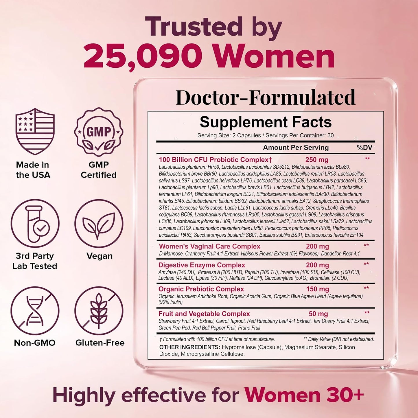 Wholesome Wellness Dr. Formulated Raw Probiotics for Women 100 Billion CFUs Capsules with Prebiotics, Digestive Enzymes, Approved for Adults, Shelf Stable Supplement